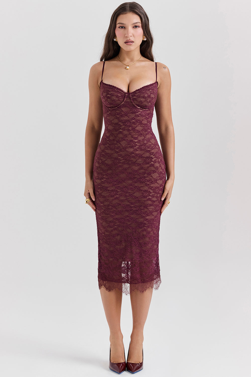 Midi dress with mulberry lace