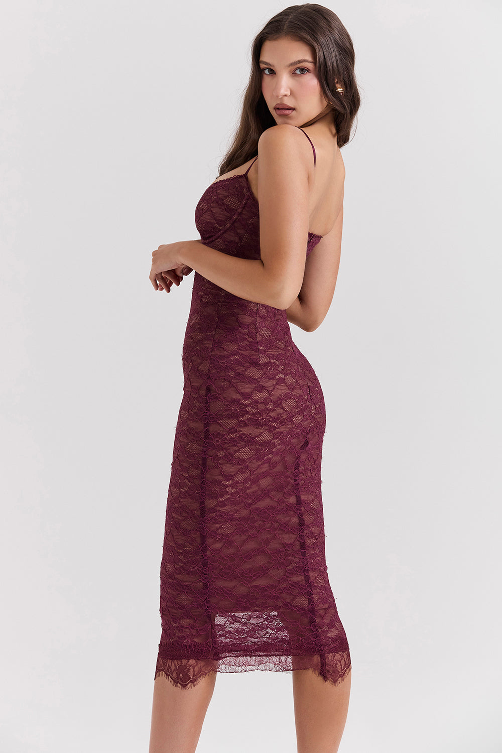 Midi dress with mulberry lace