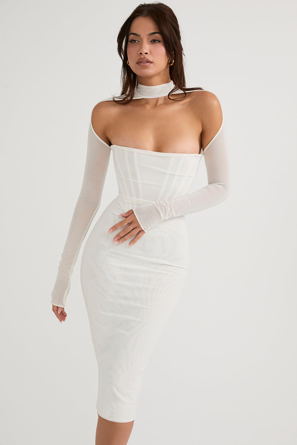 Midi dress with mesh corset