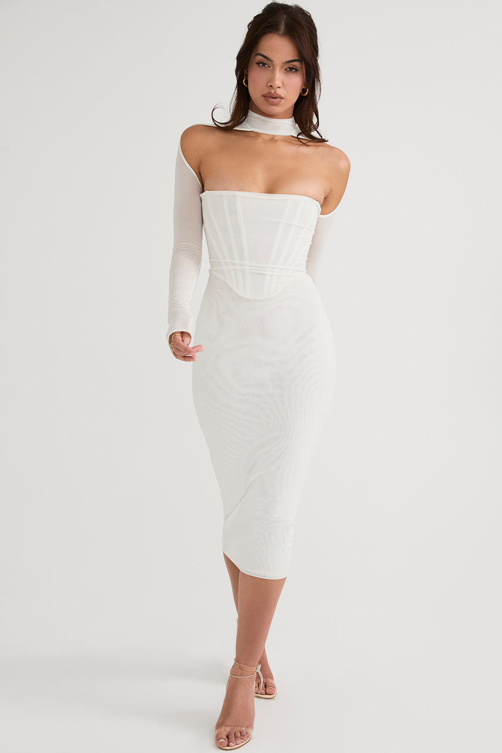 Midi dress with mesh corset