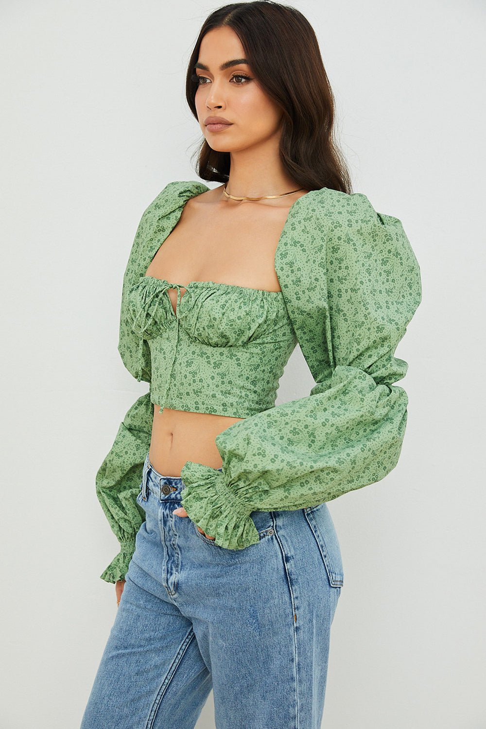 Cropped corset top with flowers