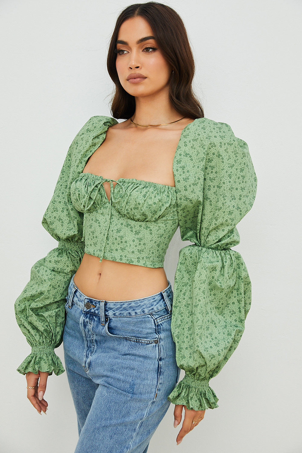 Cropped corset top with flowers