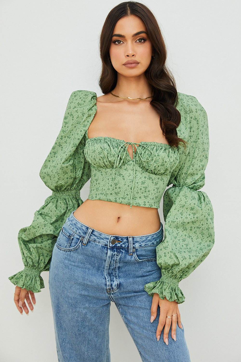 Cropped corset top with flowers