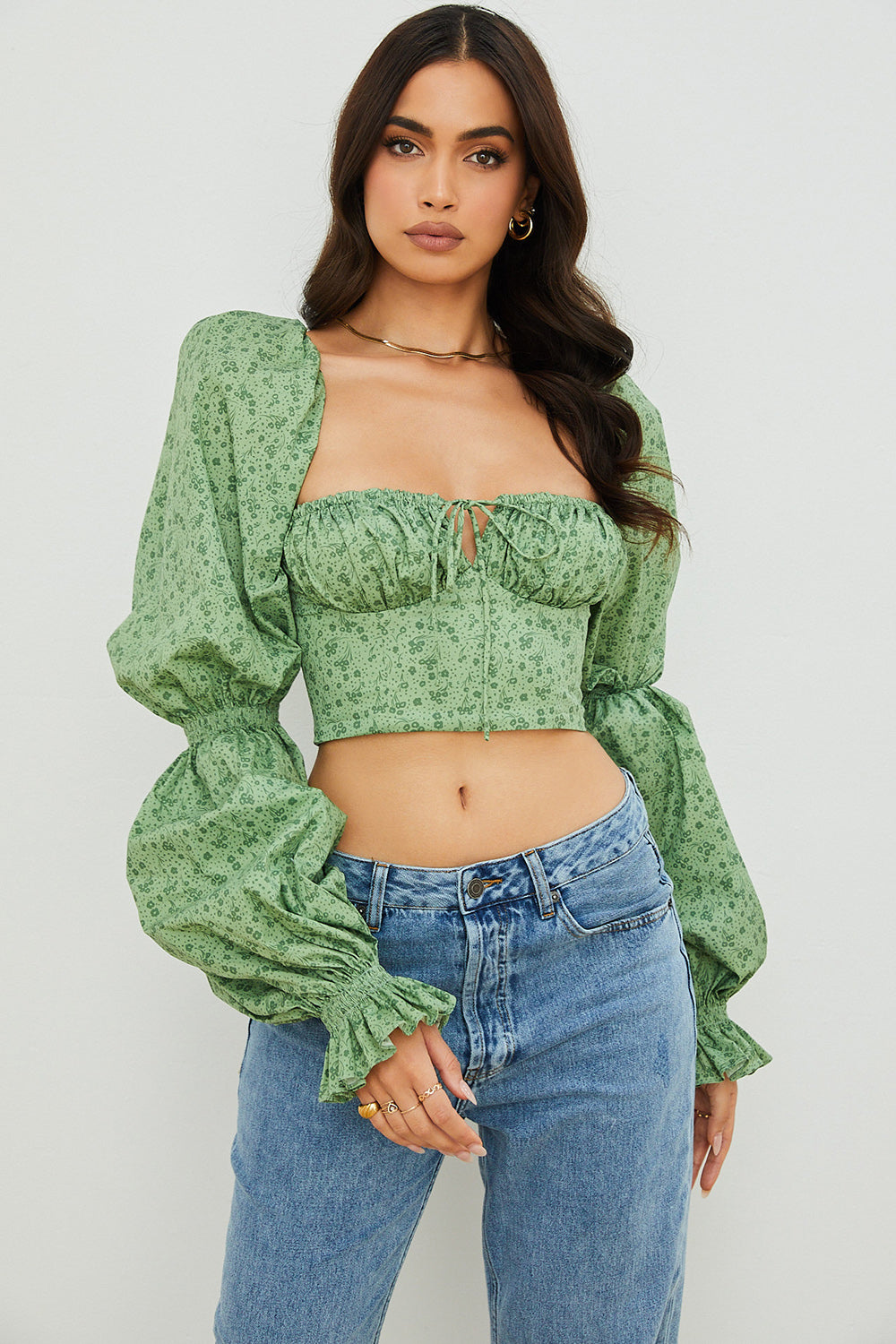 Cropped corset top with flowers