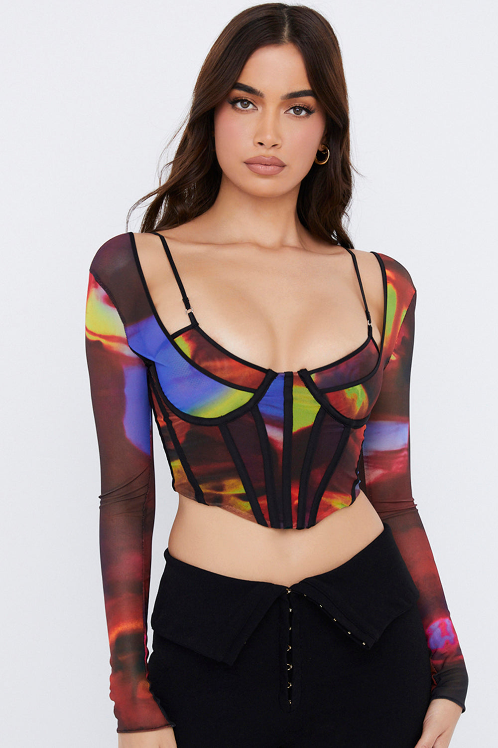 Corset with long sleeves and print