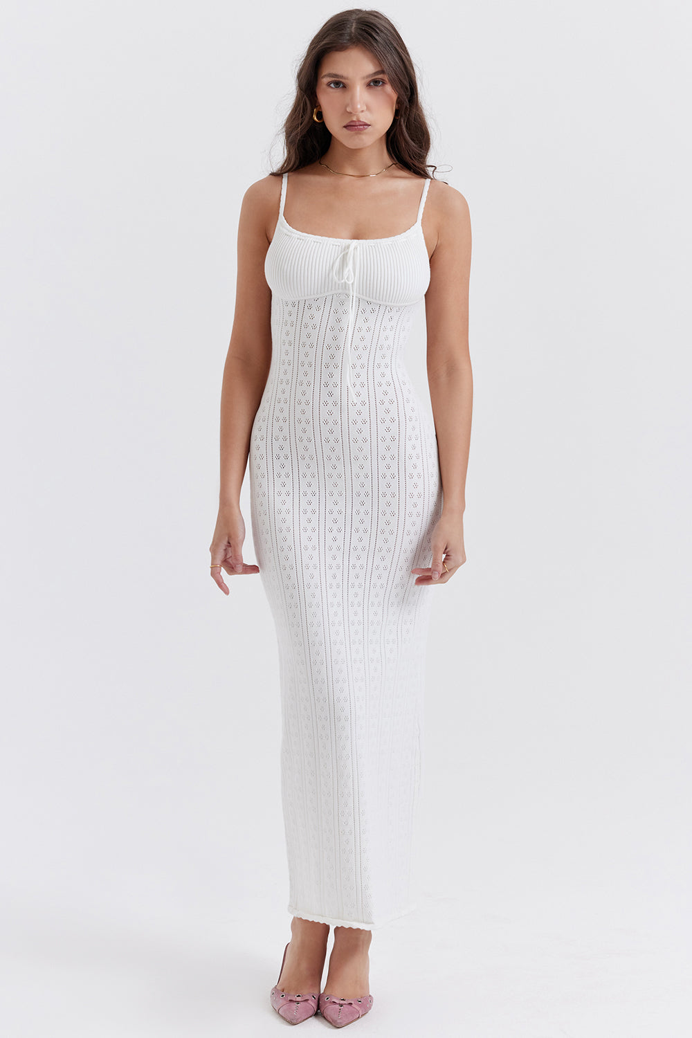 White knitted maxi dress