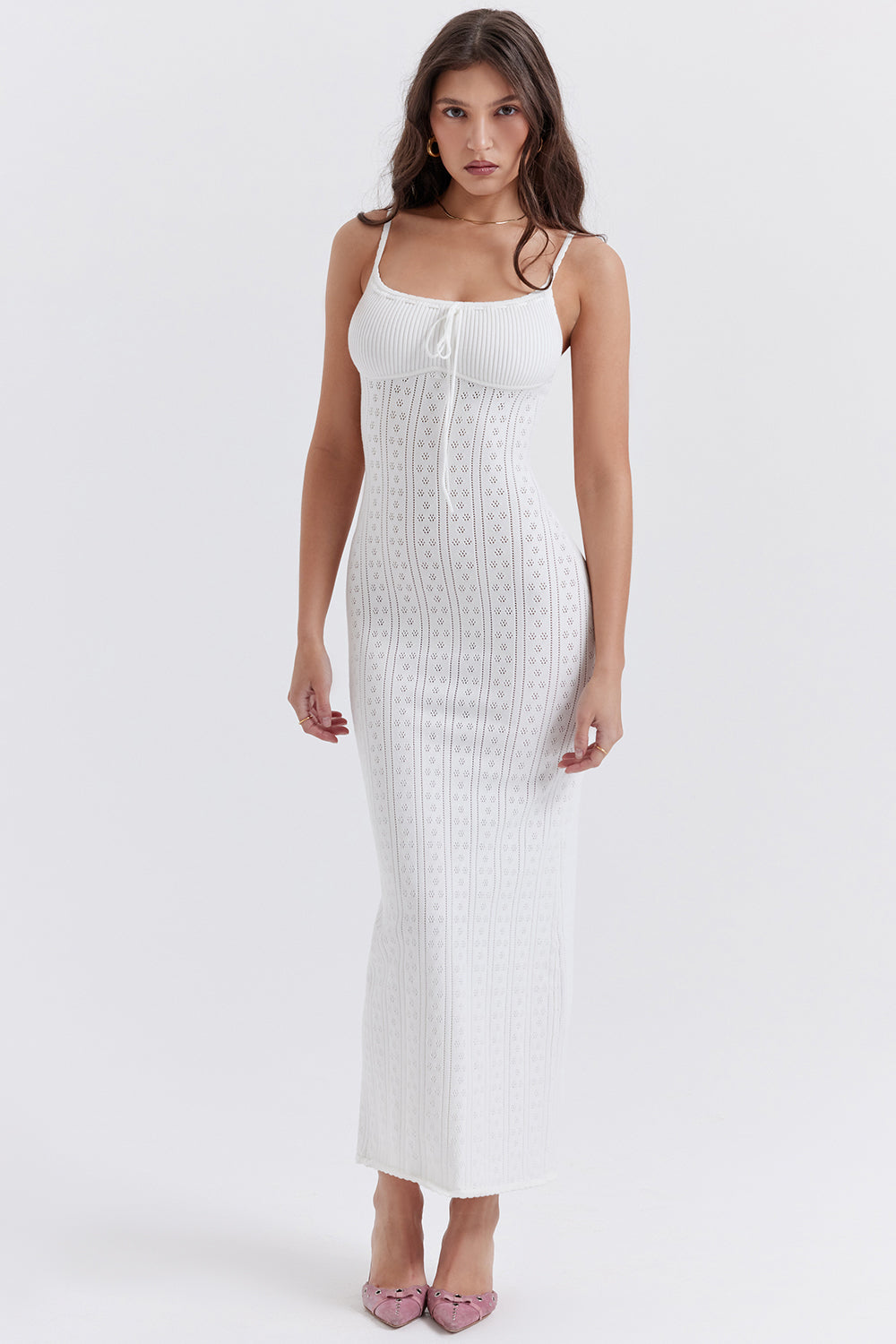 White knitted maxi dress