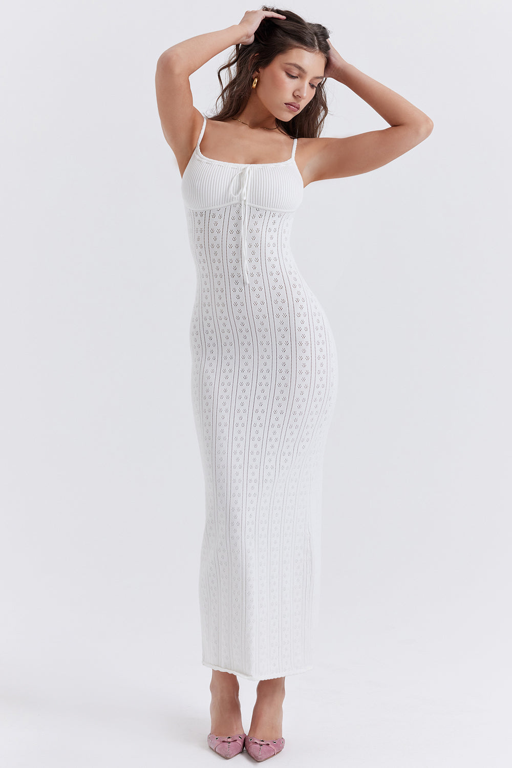 White knitted maxi dress