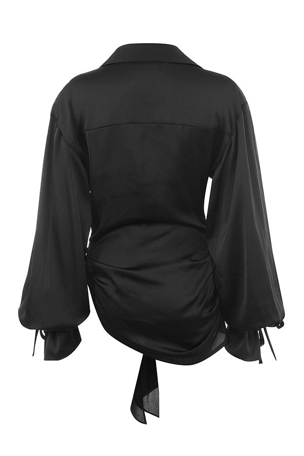 Black satin draped shirt