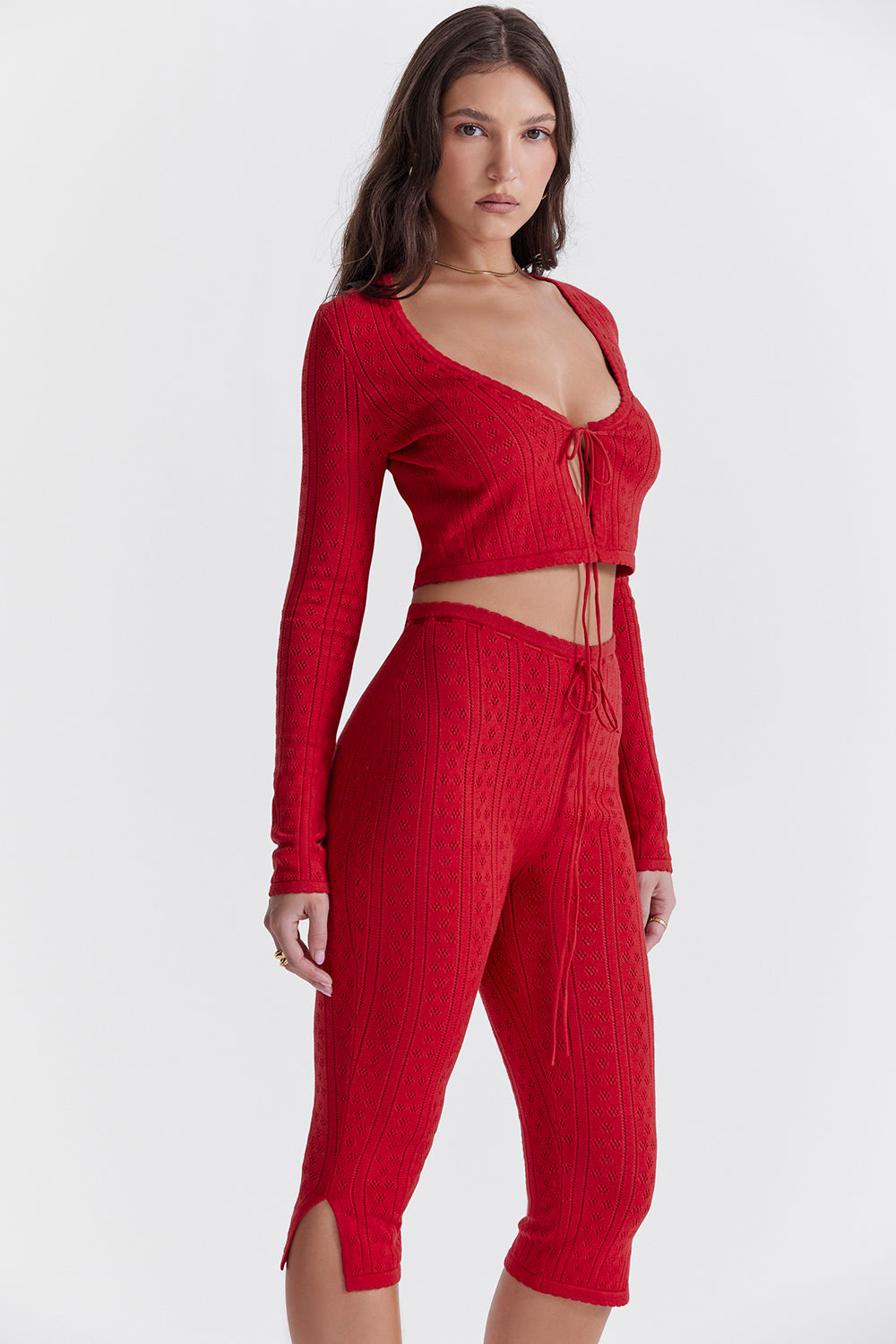 Cherry rib knitted top with knitted capri pants