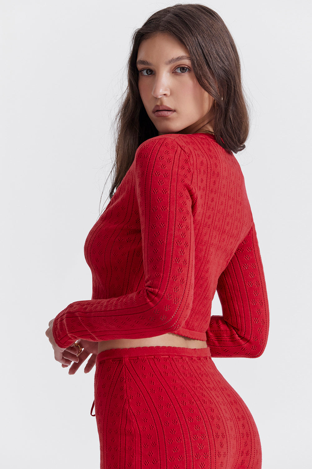 Cherry rib knitted top with knitted capri pants