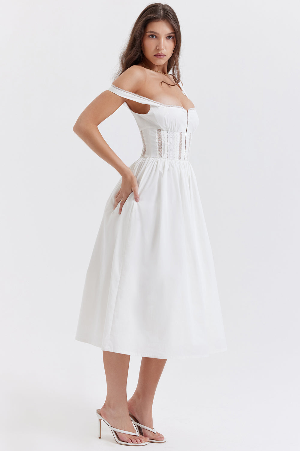 White midi dress with lace trim