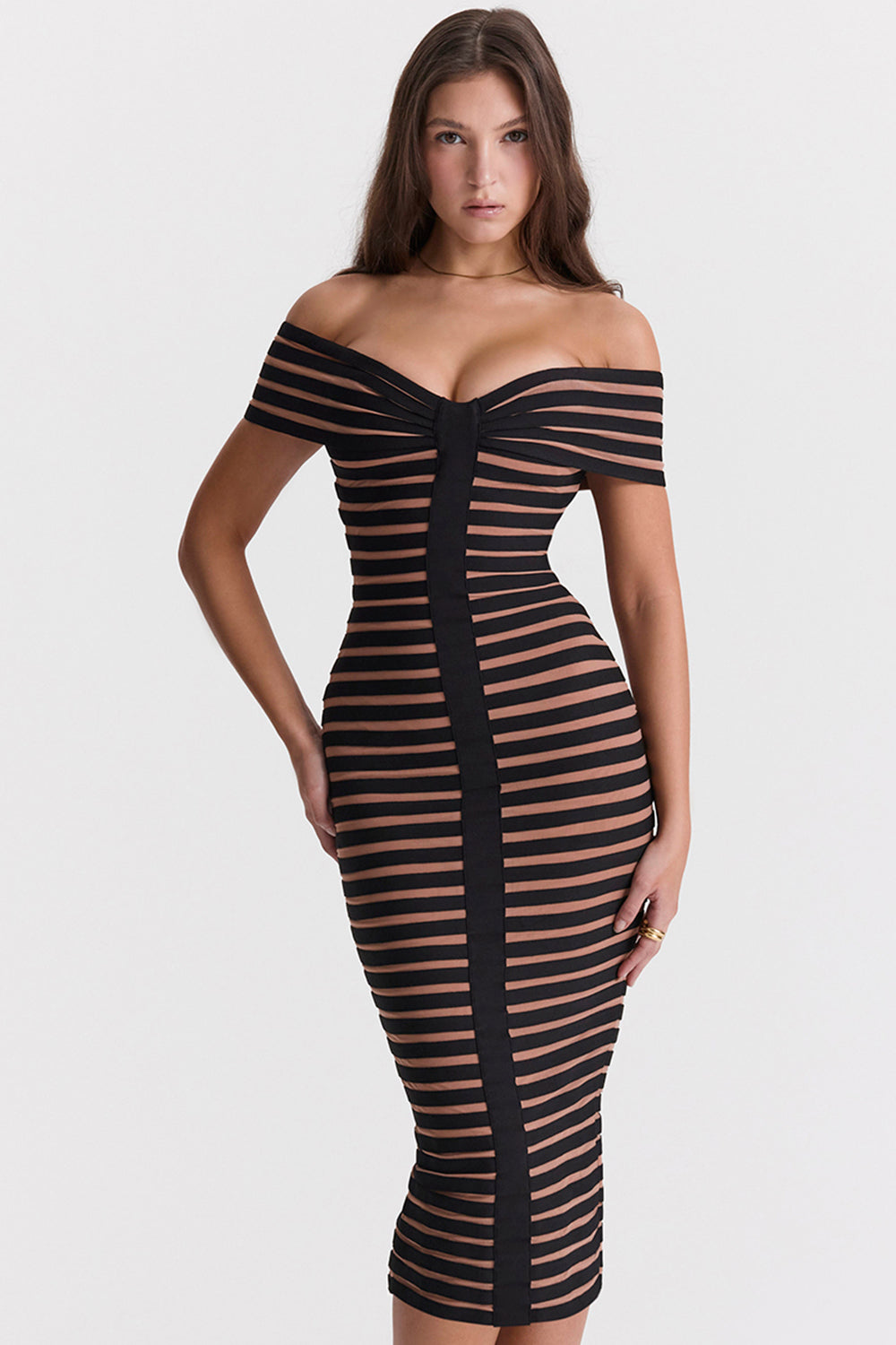 Striped midi bandage dress