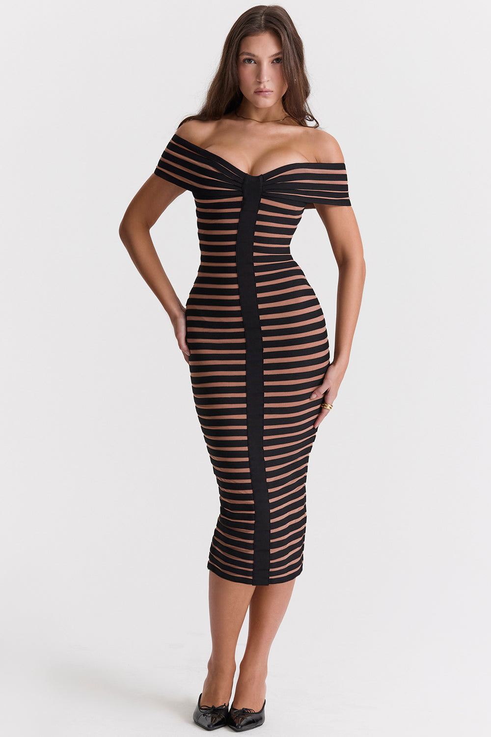 Striped midi bandage dress