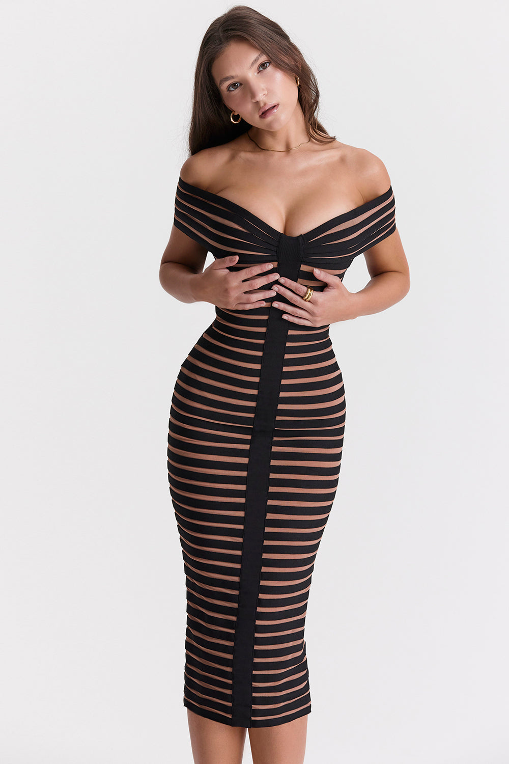 Striped midi bandage dress