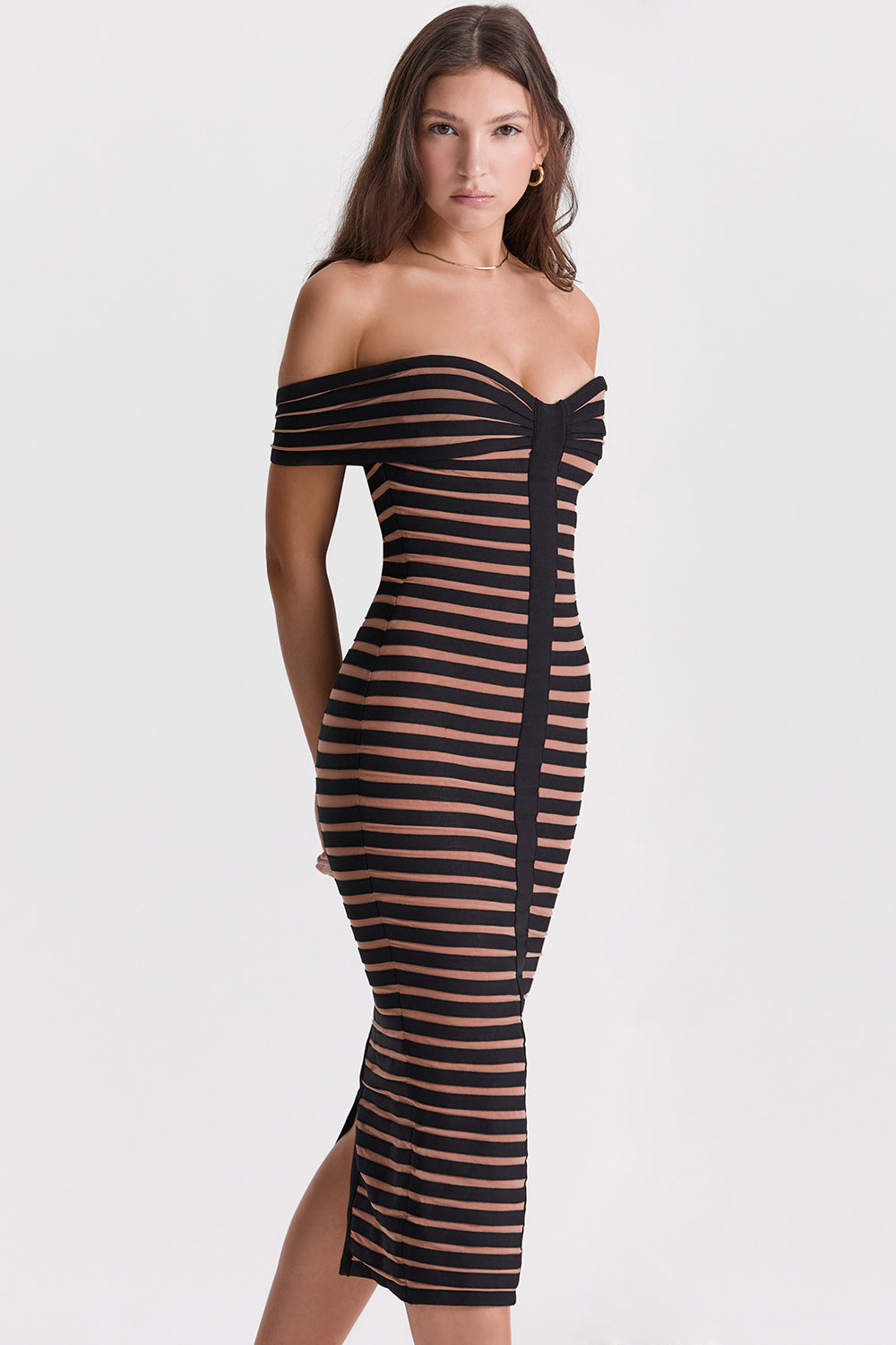 Striped midi bandage dress