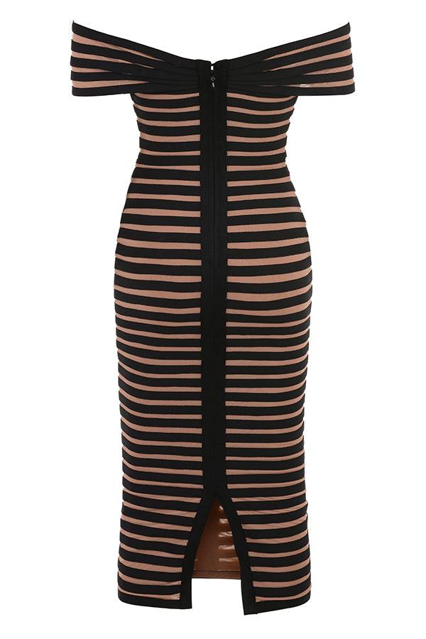 Striped midi bandage dress