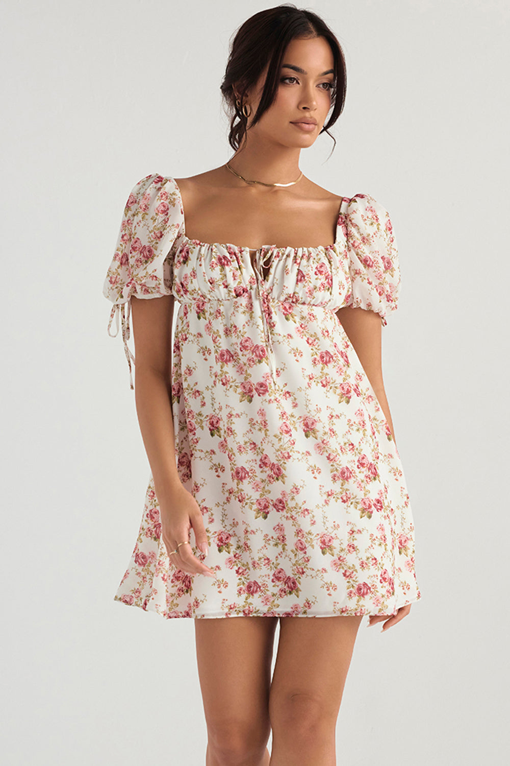 Mini dress with rose print