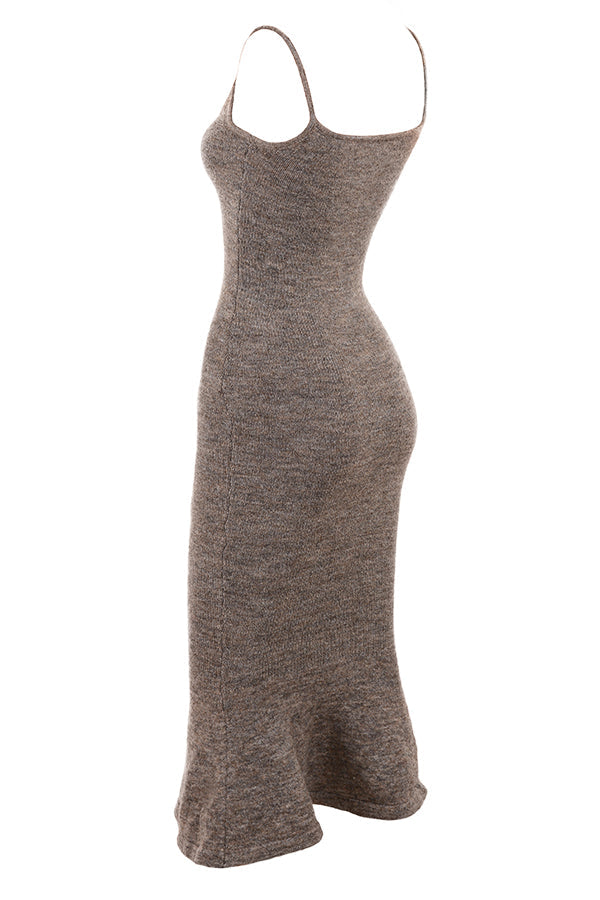 Brown mixed knitted midi dress