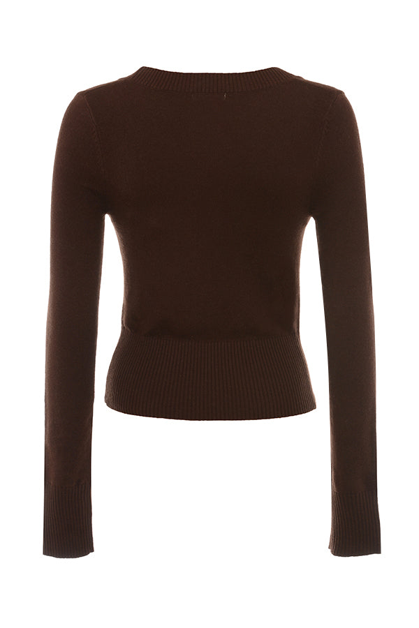 Round neck top and trousers in chocolate cashmere blend