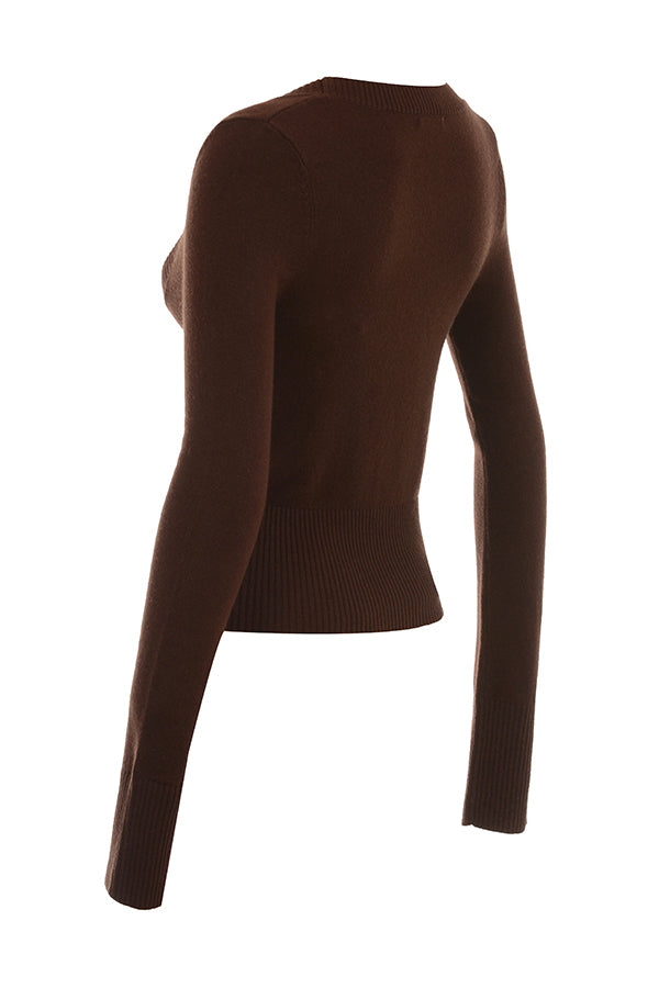 Round neck top and trousers in chocolate cashmere blend