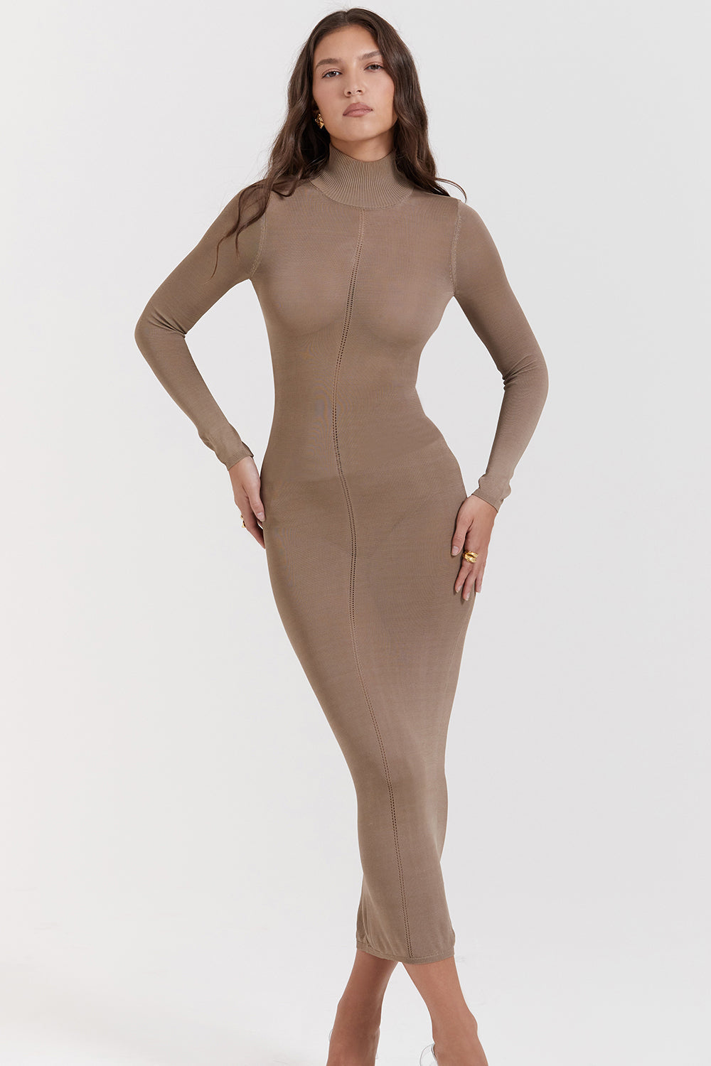 Light brown knitted midi dress