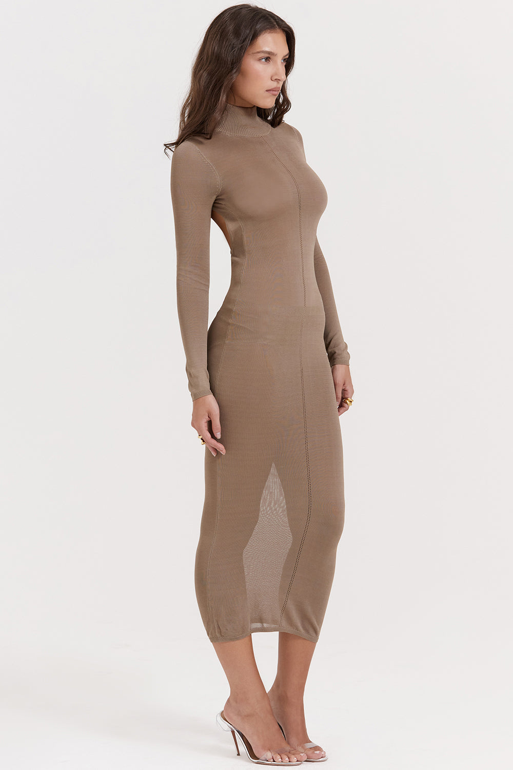 Light brown knitted midi dress