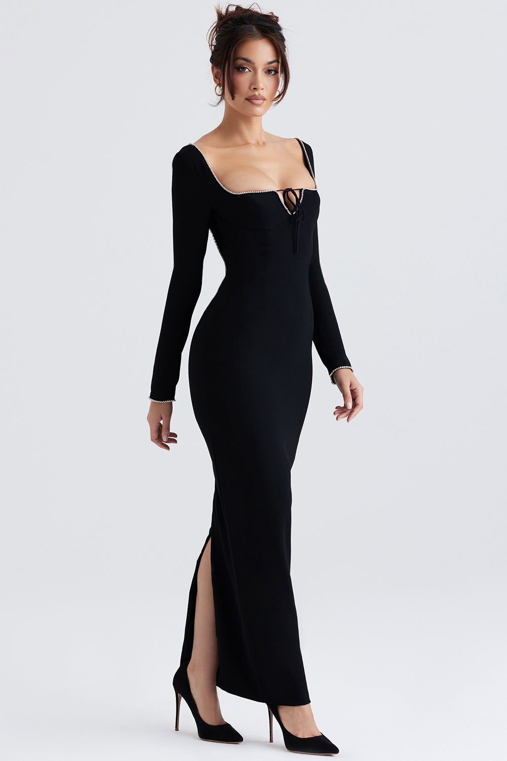 Black maxi dress decorated with crystals