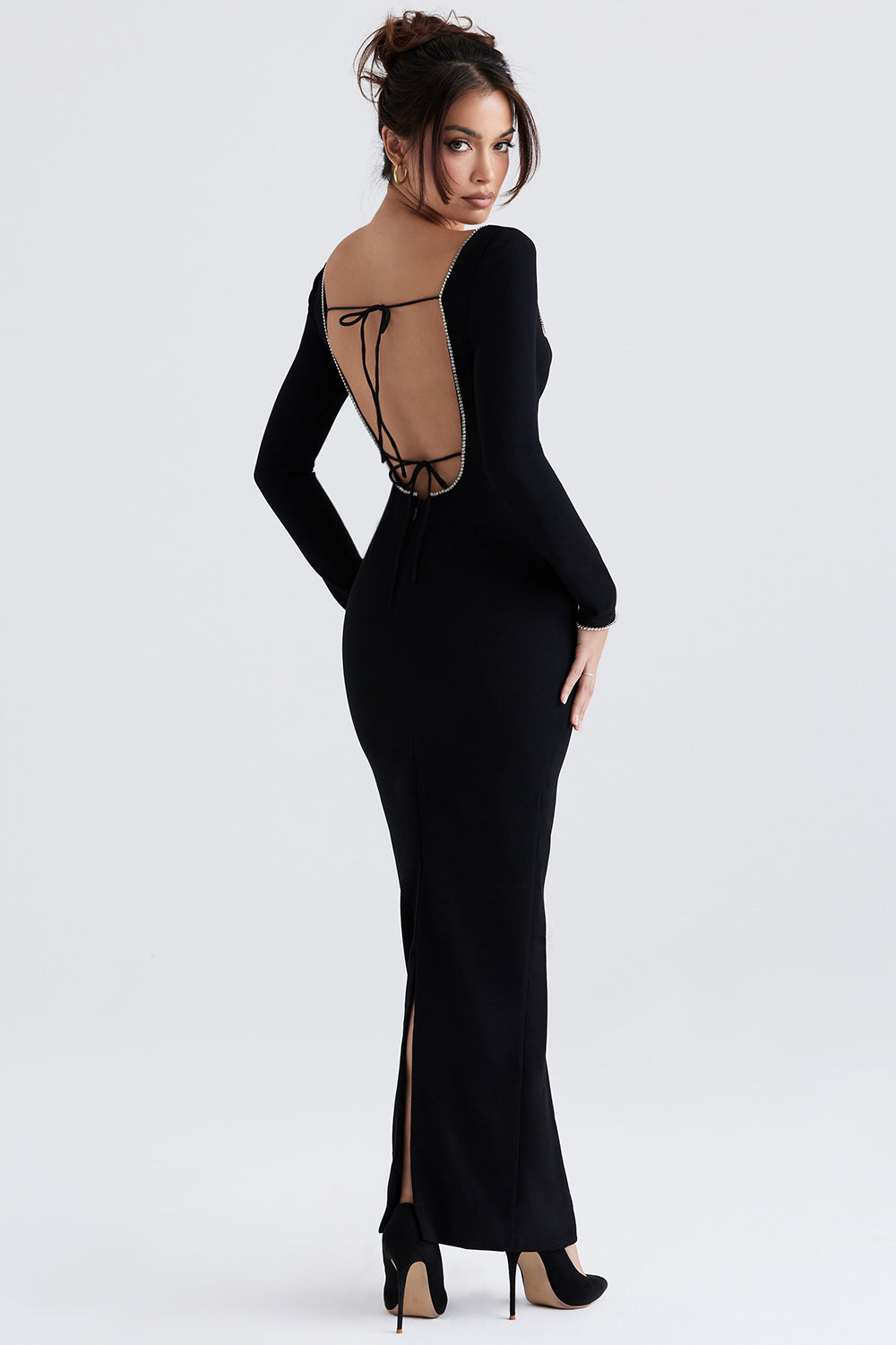 Black maxi dress decorated with crystals