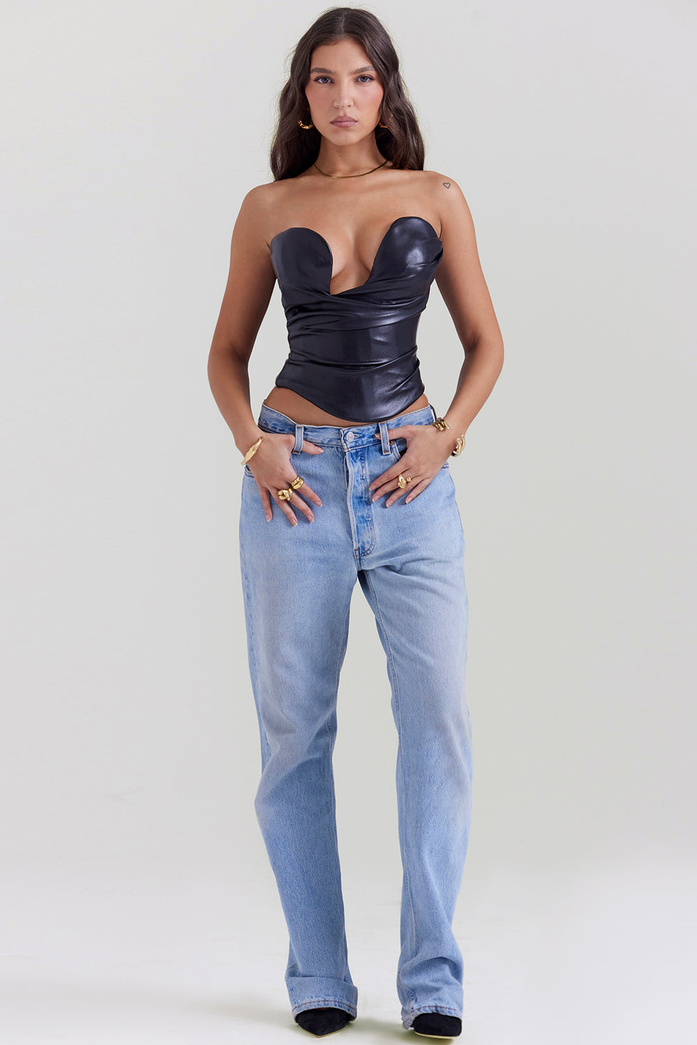 Plunging vegan leather corset