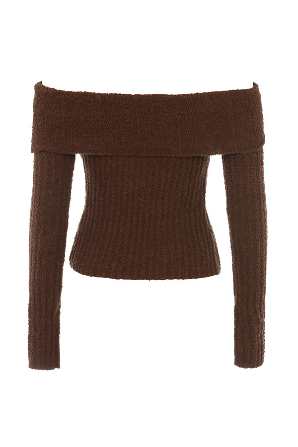 Chocolate soft bouclé knitted top with cotton maxi skirt