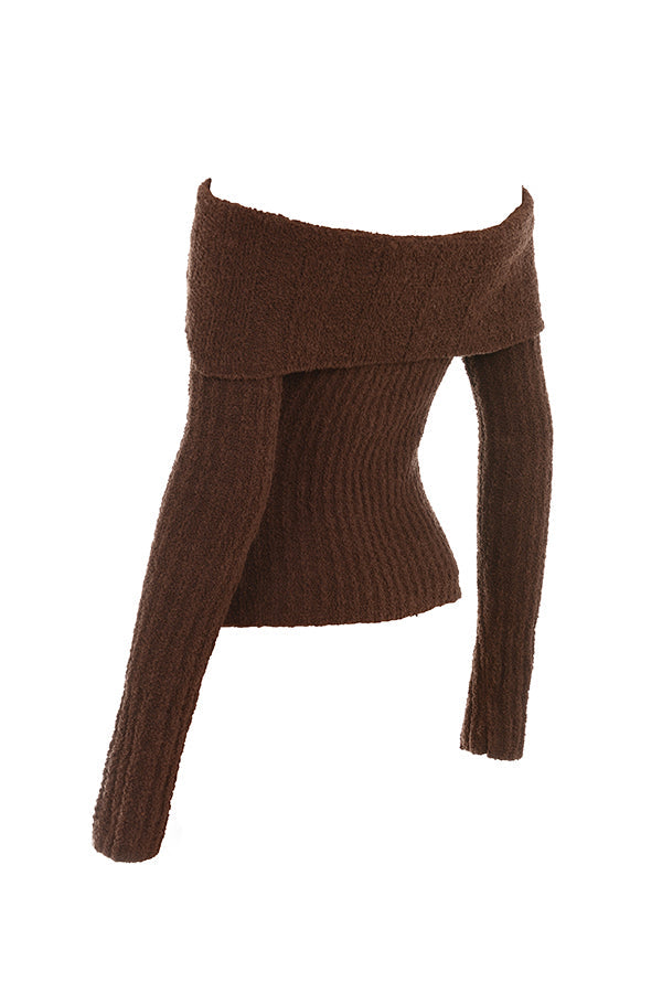 Chocolate soft bouclé knitted top with cotton maxi skirt