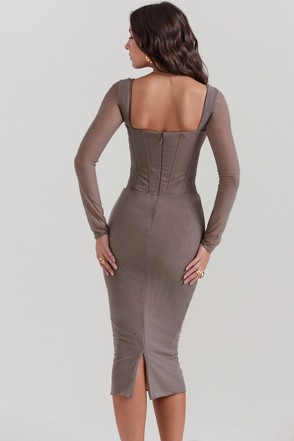 Mocha midi dress with corset