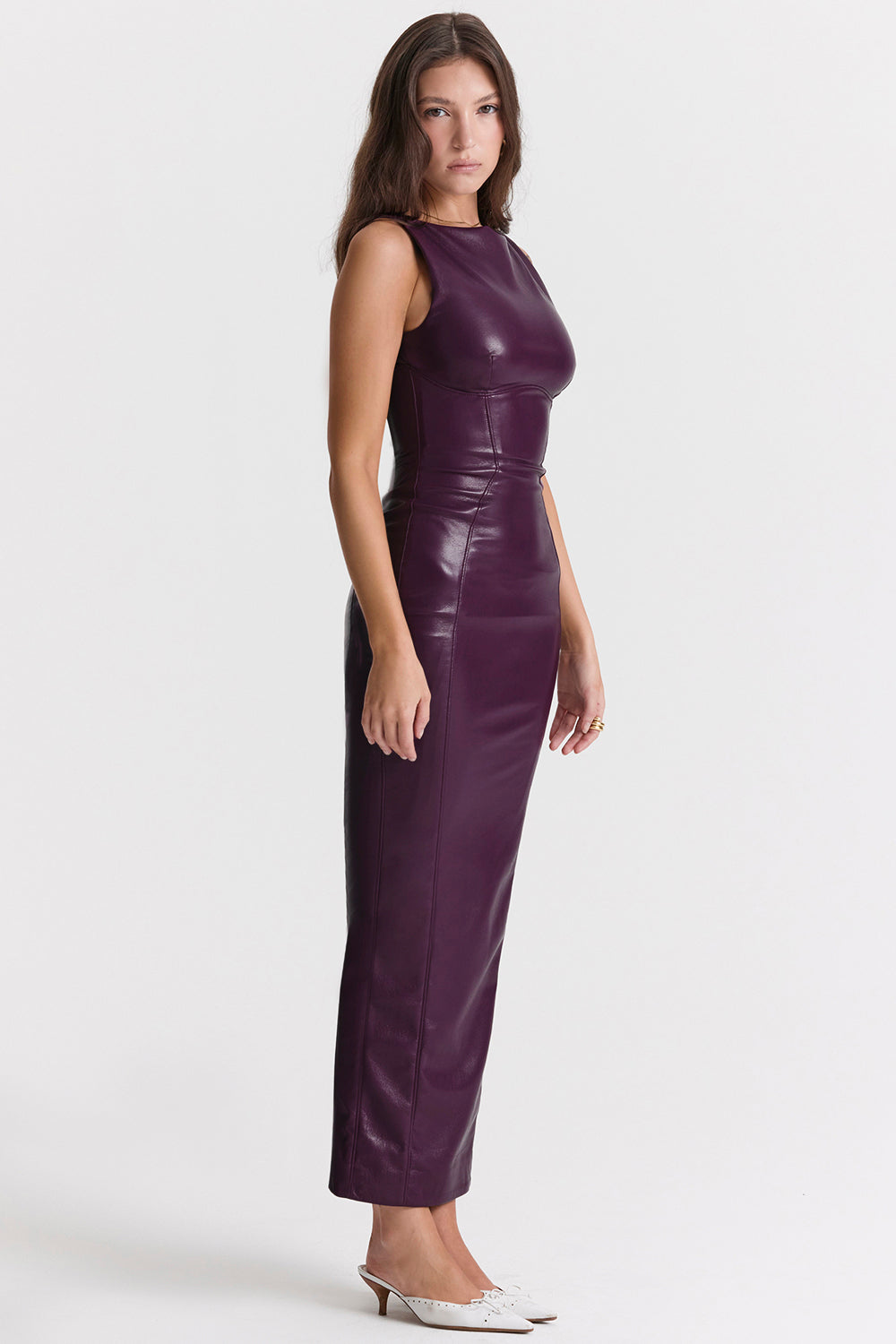 Black vegan leather maxi dress