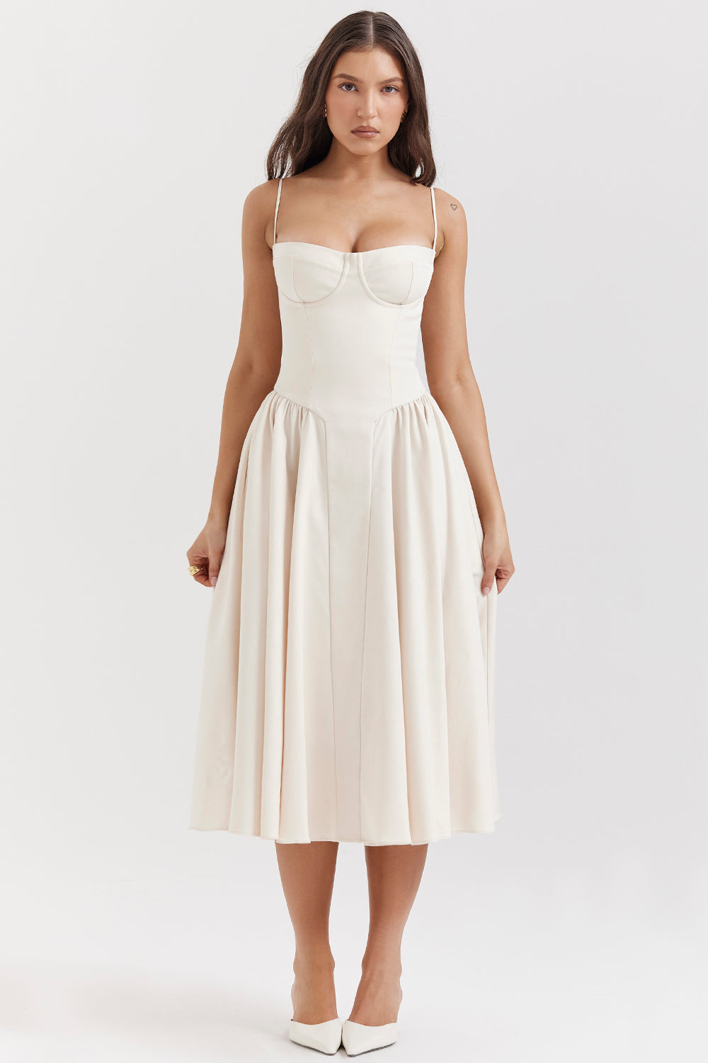 Twill corset midi dress