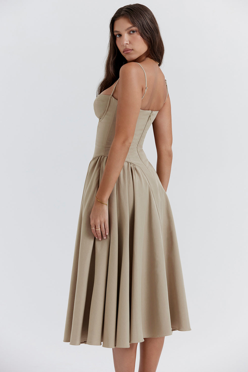 Twill corset midi dress