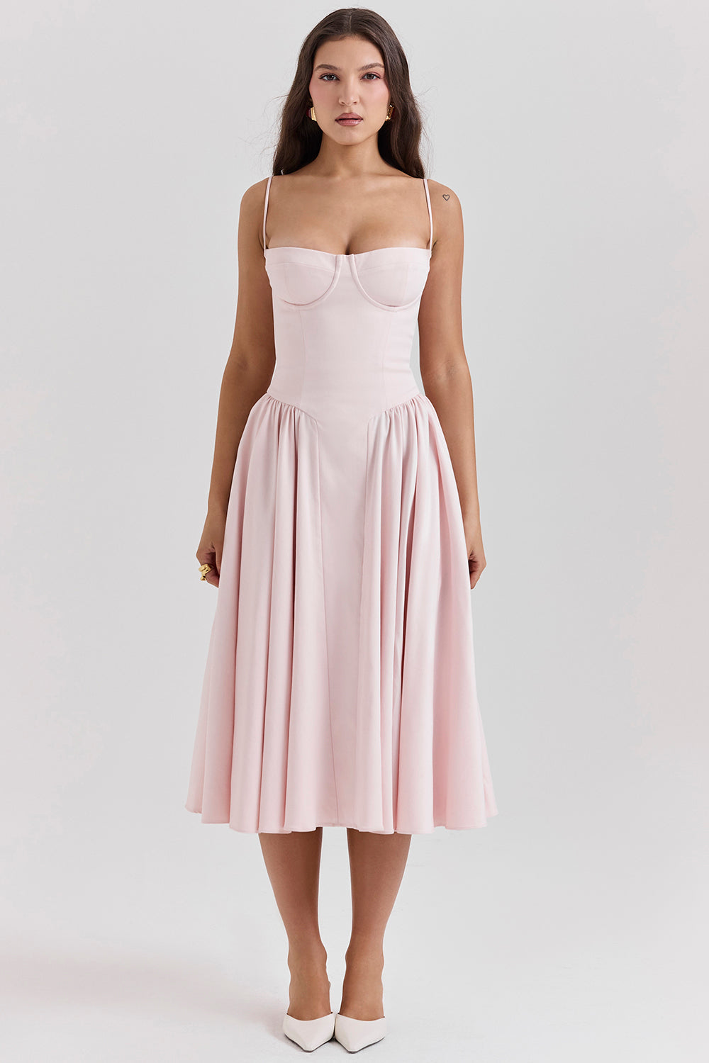 Twill corset midi dress