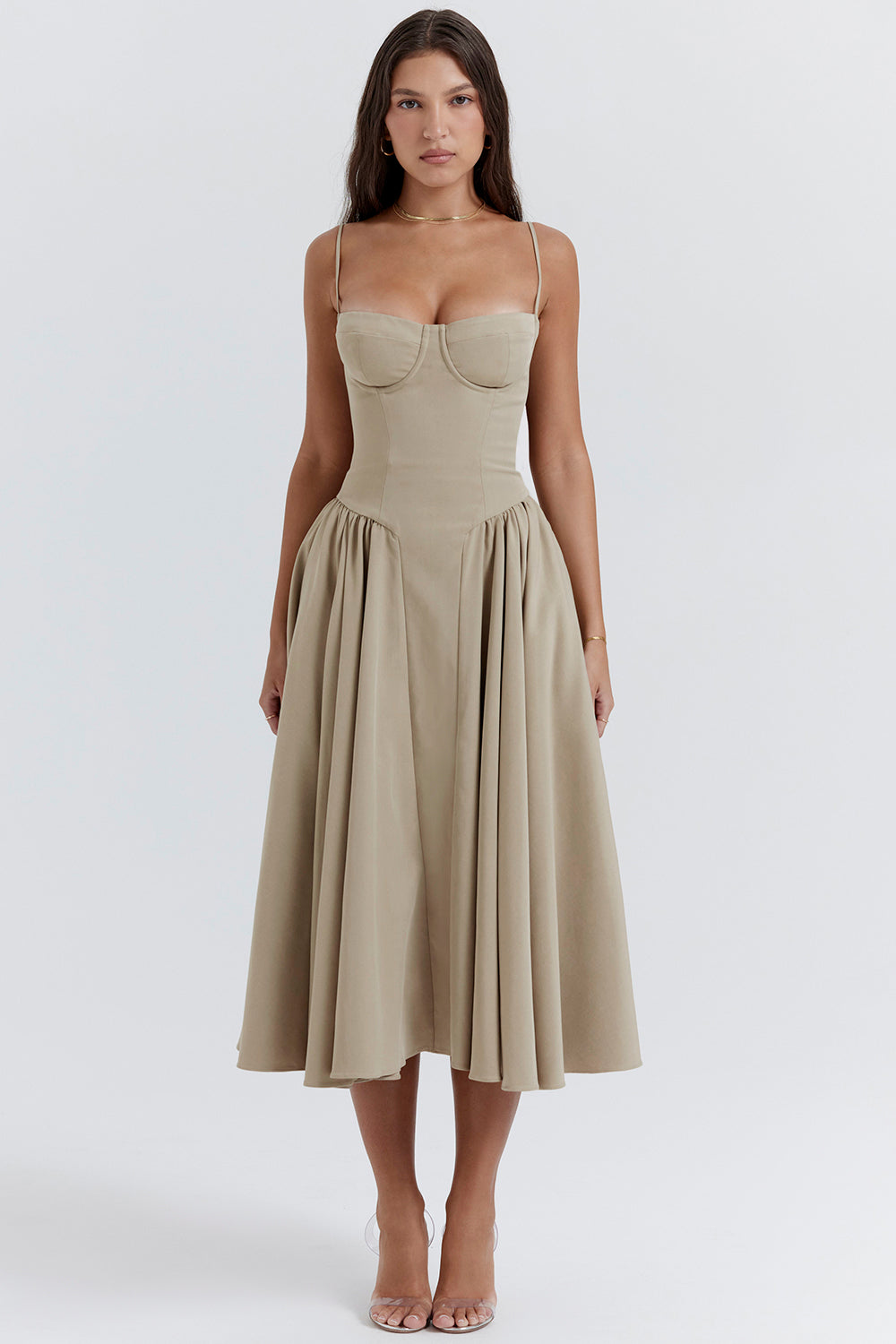 Twill corset midi dress