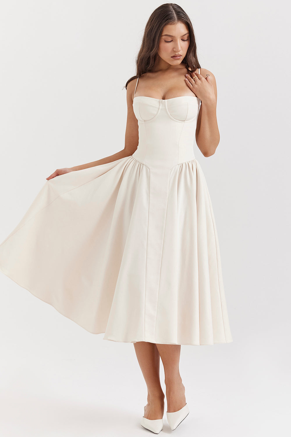 Twill corset midi dress