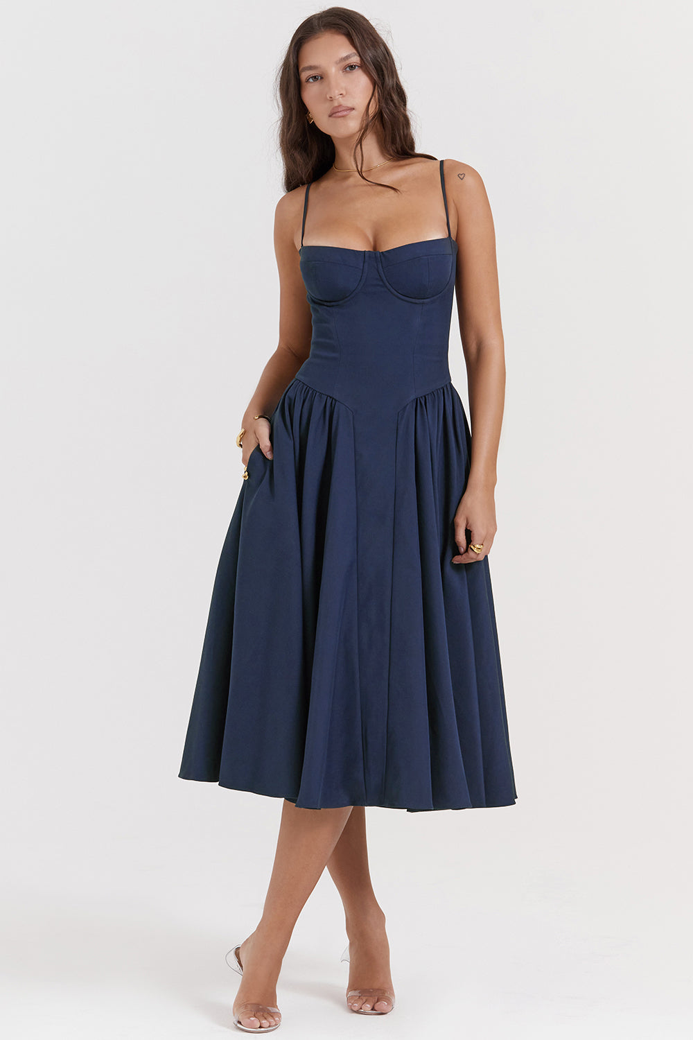 Twill corset midi dress