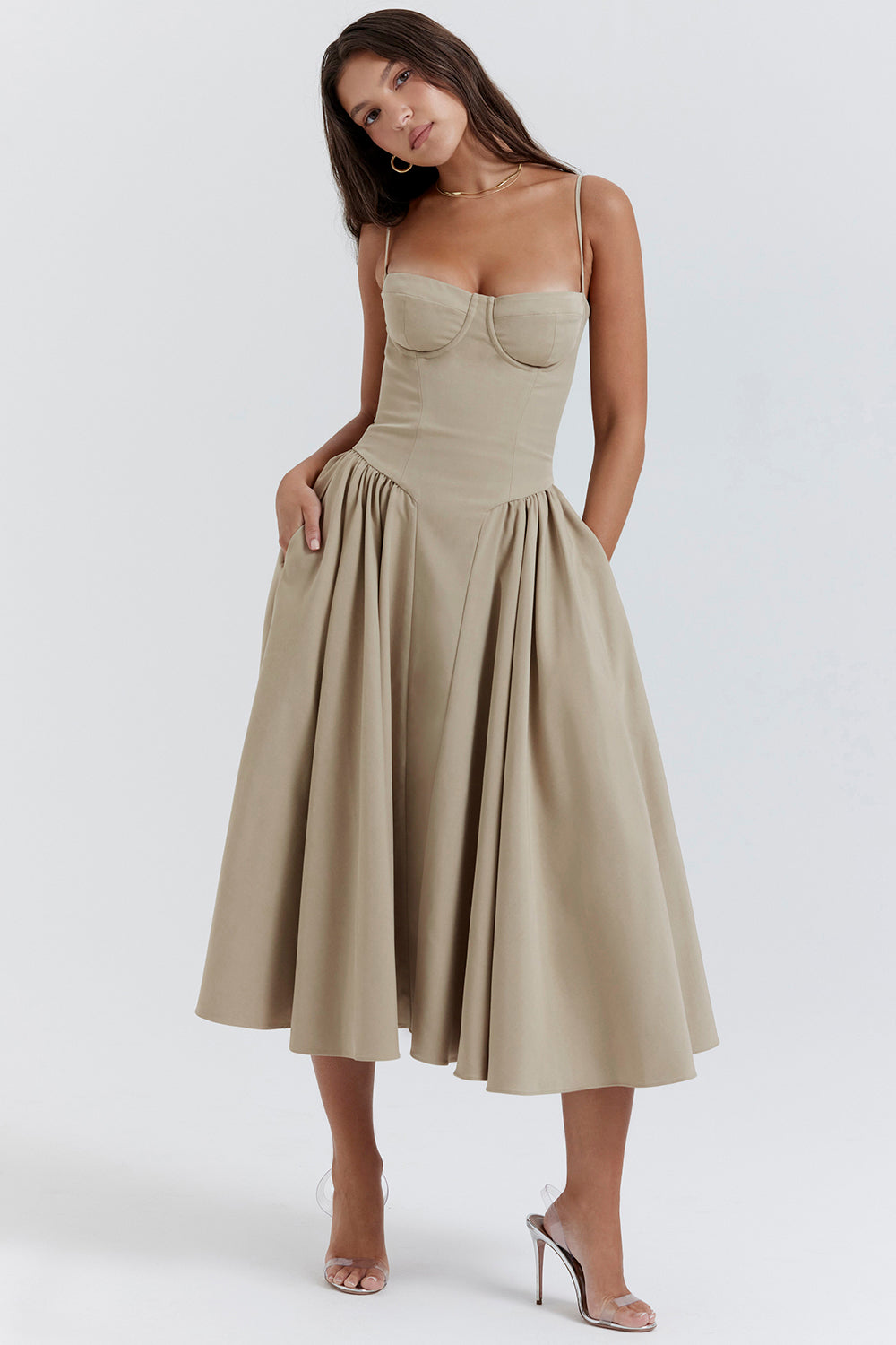 Twill corset midi dress