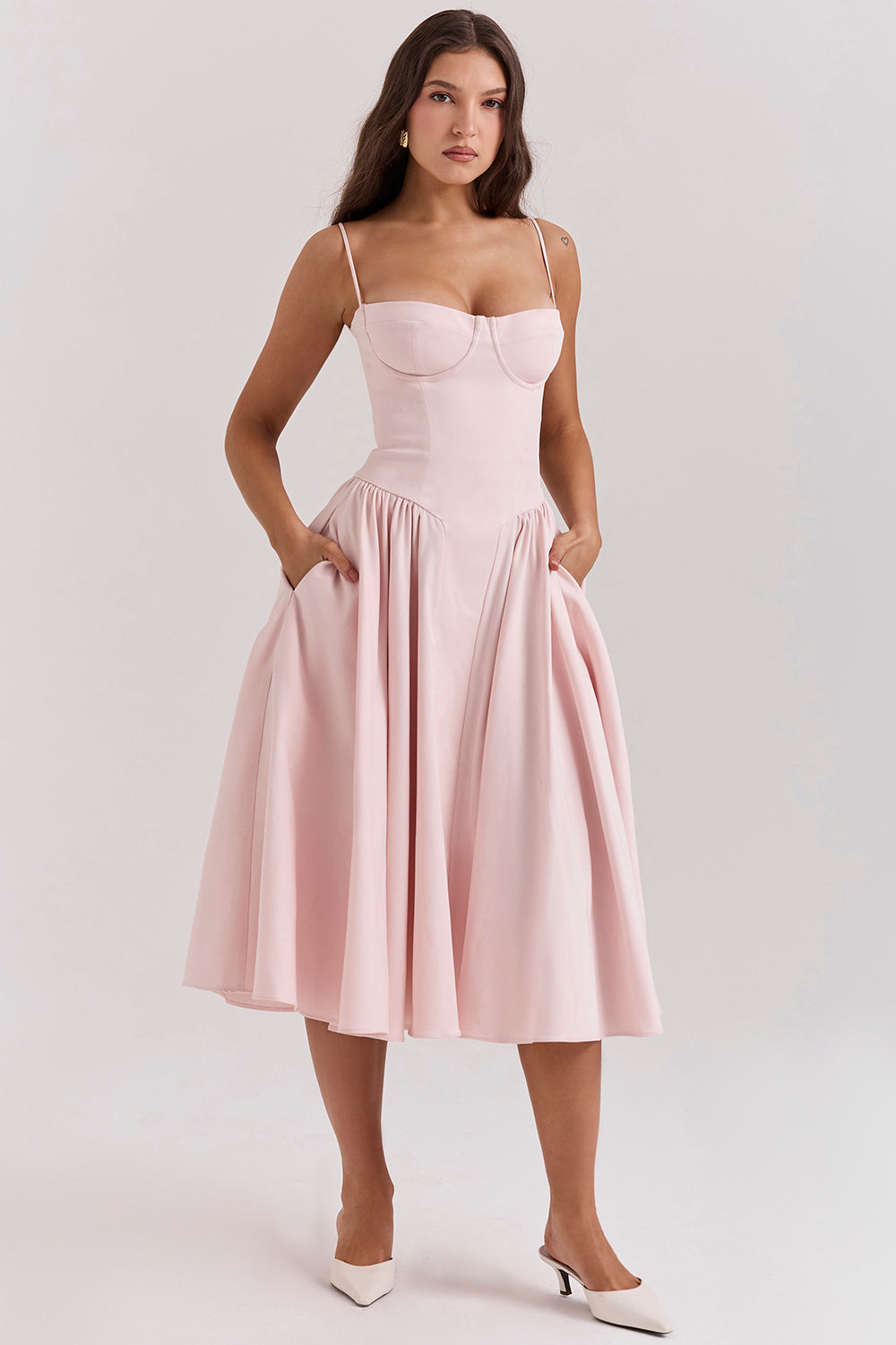 Twill corset midi dress