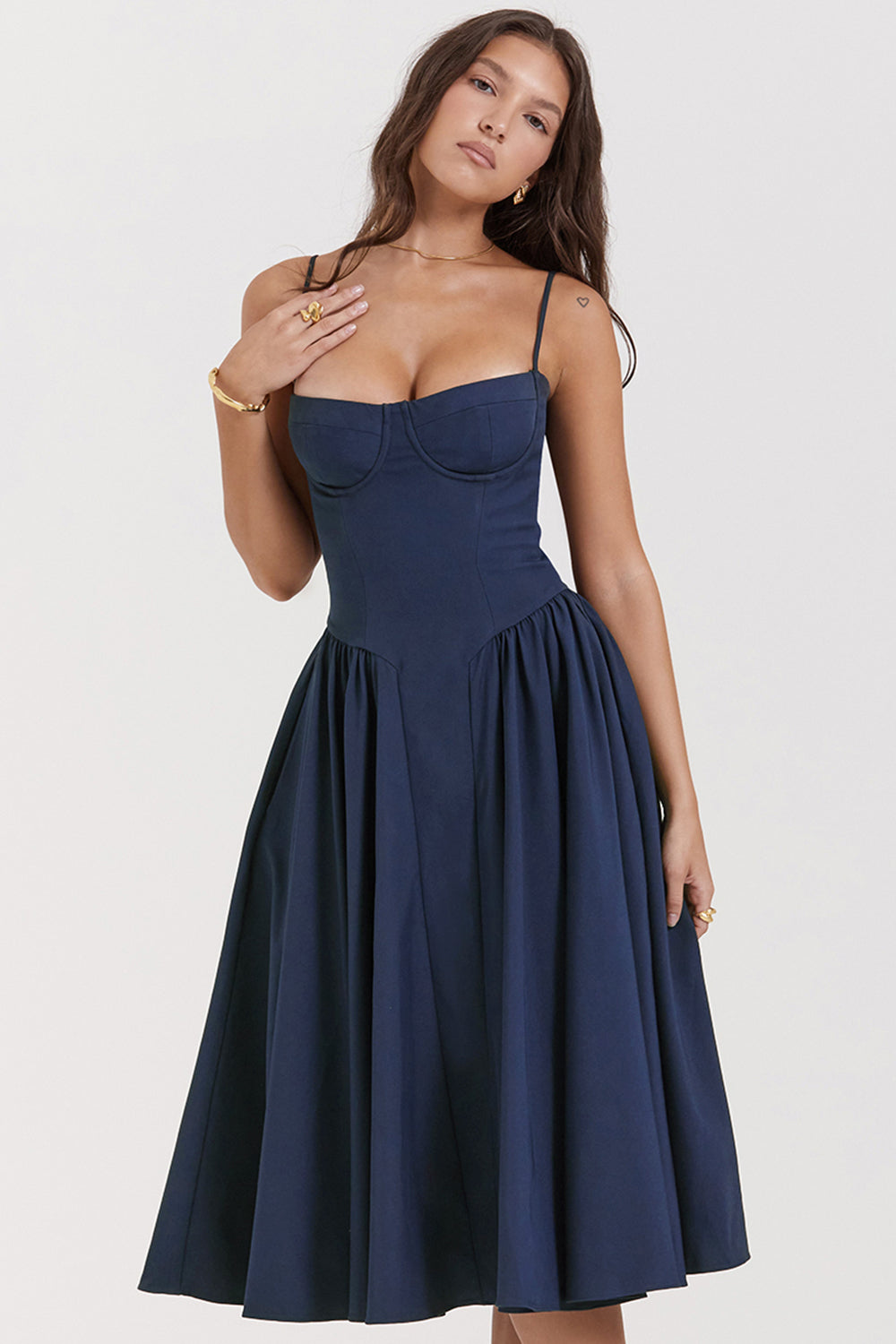 Twill corset midi dress