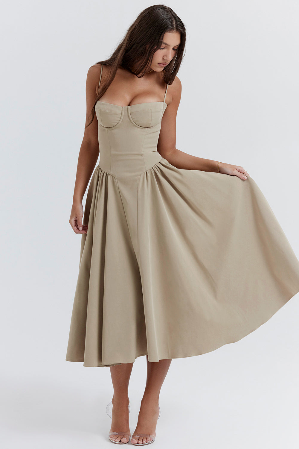 Twill corset midi dress