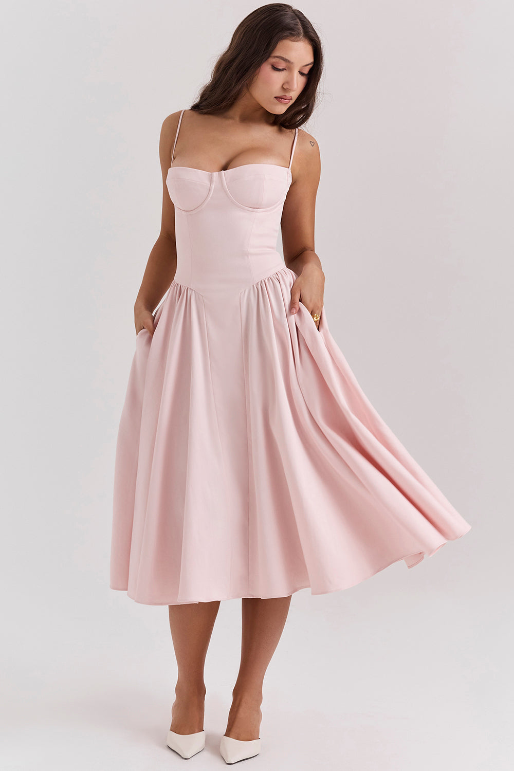 Twill corset midi dress