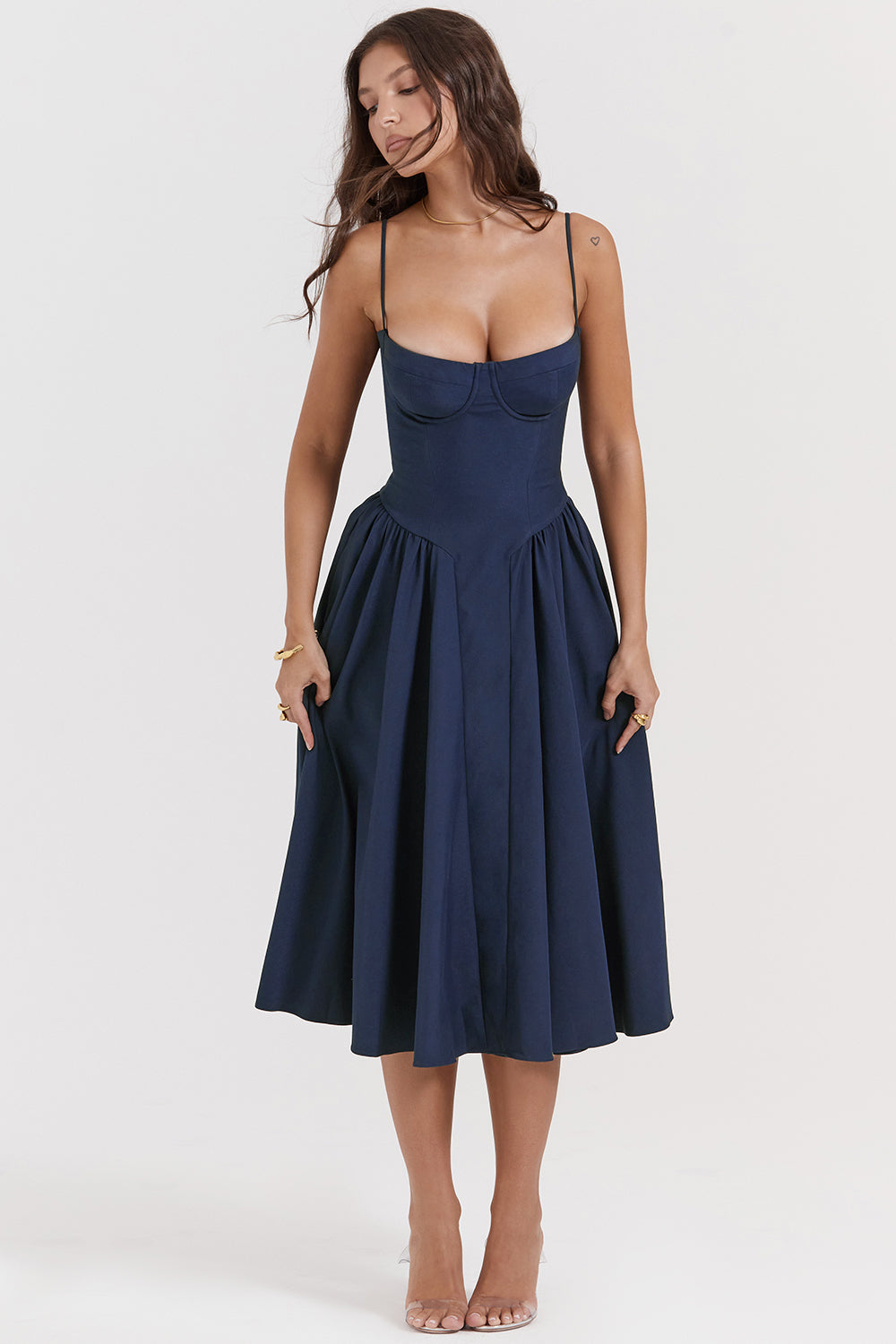 Twill corset midi dress