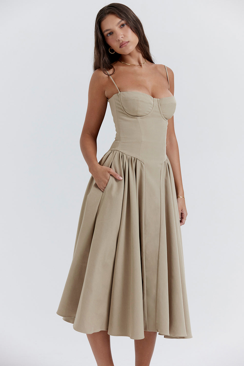 Twill corset midi dress