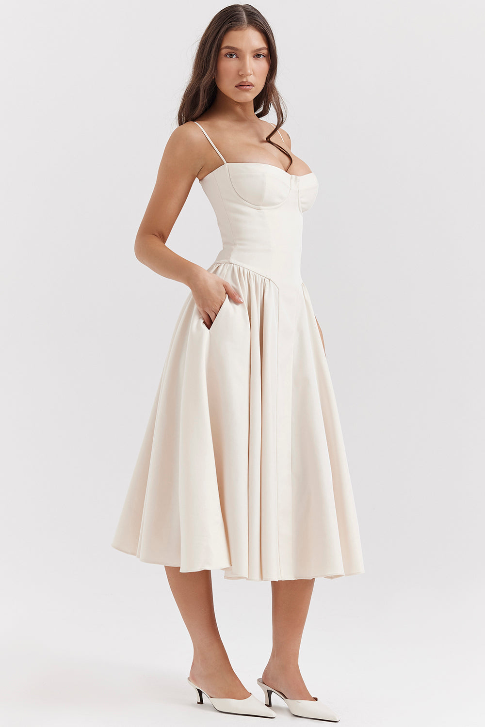 Twill corset midi dress