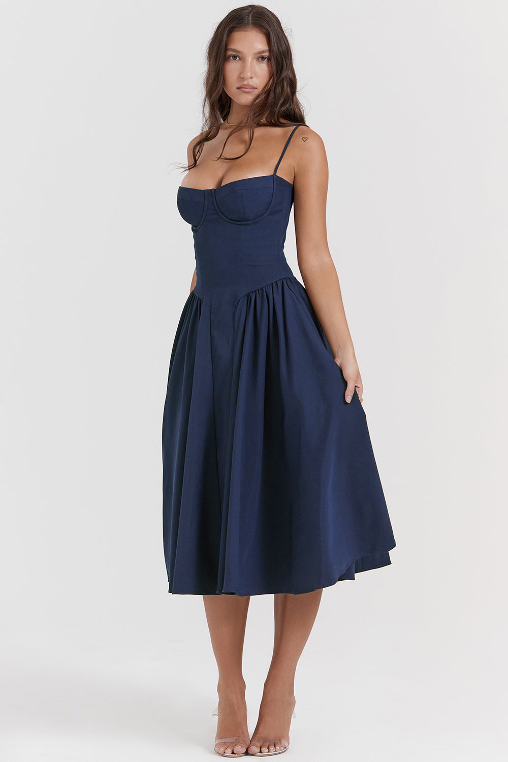 Twill corset midi dress