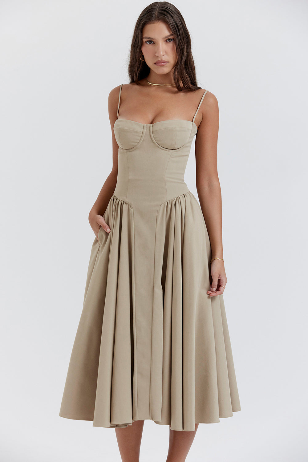 Twill corset midi dress